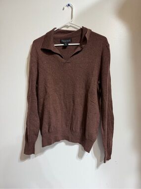 Christian Lacroix 100% Extrafine Merino Wool Brown Polo Sweater Size Large